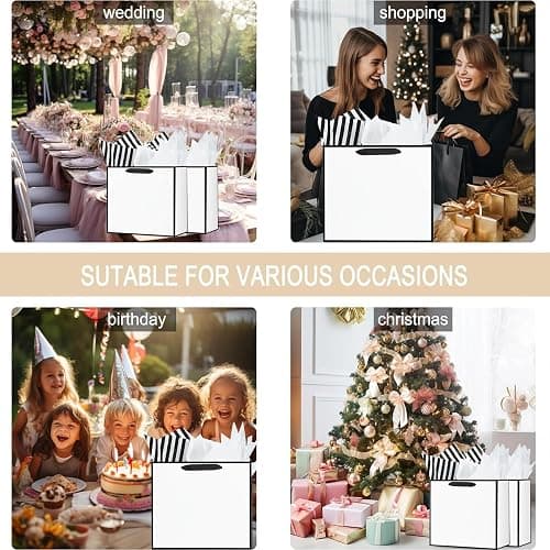 Offizon 12 Pcs White Gift Bags, Gift Bags with Tissue Paper (4 Small 6", 4 Medium 8.7", 4 Large 12.6"), Paper Bags with Handles for Birthdays and Holidays thumbnail 6
