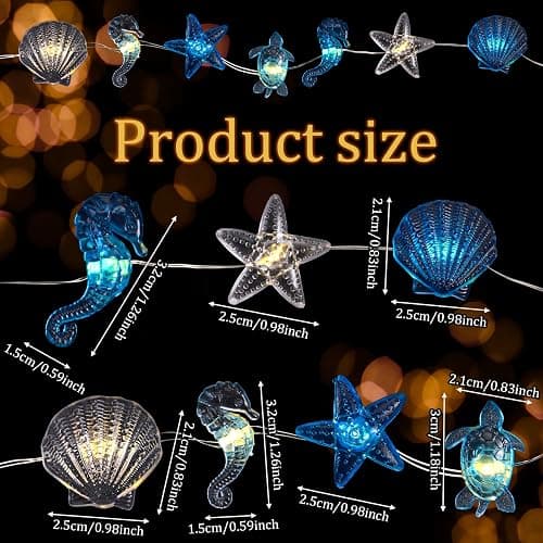 Zhanmai 2 Pcs Ocean Decor String Lights for Bedroom Nautical Theme Seashell Seahorse Conch 10ft 30 LED Battery Operated String Lights for Xmas Tree Ornaments Birthday Holiday Party Decor thumbnail 2