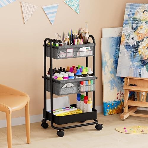 Baby Diaper Caddy Organizer Cart - 3 Tier Rolling Storage Cart with Wheels, Baby Essentials for Nursery Storage, Detachable Dividers - for Crib, Bedroom, Art & Craft Organizer (Dark Grey) thumbnail 7
