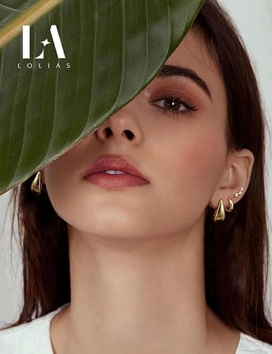 LOLIAS Hypoallergenic 14K Gold Plated Hoop Earring Stacks for Women -Huggie Stud Hoop Earrings Small Stainless Steel Cartilage Earring Sets for Multiple Piercing Lightweight 9Pairs thumbnail 3