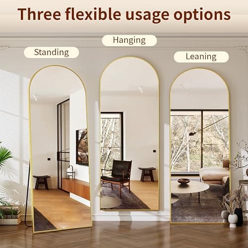 Riskioir 65" x 24" Arch Full Length Mirror - Floor Full Body Mirror with Aluminum Frame - Standing, Leaning or Hanging, for Bedroom, Living Room, Gold thumbnail 5