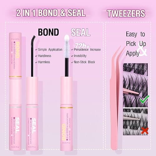 Cluster Lashes Kit Wispy Eyelashes Individual Kit Natural Individual Eyelashes 8-16mm Lash Clusters CD Curl Lash Extension Kit 144pcs False Eyelashes with Bond and Seal Lash Glue by Vanssymunlin thumbnail 7