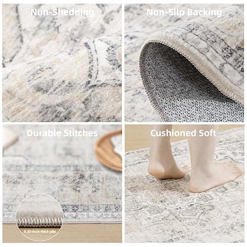 Washable Area Rugs for Living Room: 5x7 Area Rugs for Bedroom Stain Resistant Distressed Vintage Accent Rug Non Slip Low Pile Faux Wool Soft Boho Rugs for Kitchen Bedside Nursery Office Dining Room thumbnail 4