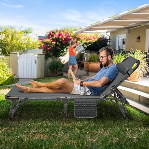 ABORON Patio Lounge Chair, Folding Guest Bed Cot for Adults, 500LB Heavy-Duty Capacity, Portable Extra Bed with Comfort Mat, Quick Fold Design for Indoor Guest Stays & Temporary Use thumbnail 2