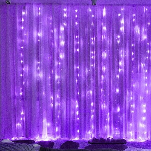 HOME LIGHTING Window Curtain String Lights, 300 LED 8 Lighting Modes Fairy Copper Light with Remote, USB Powered for Halloween Christmas Bedroom Party Wedding Home Garden Wall Decorations, Purple thumbnail 5
