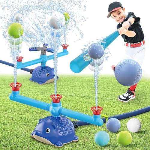 MuroMucci Water Sprinkler Baseball Toy, 5 in 1 Water Sprinkler for Kids Outdoor Play with 2 Sprinkler Heads, Hedgehog Baseball Sprinkler Toy, Summer Backyard Lawn Pool Party Fun - Image 1