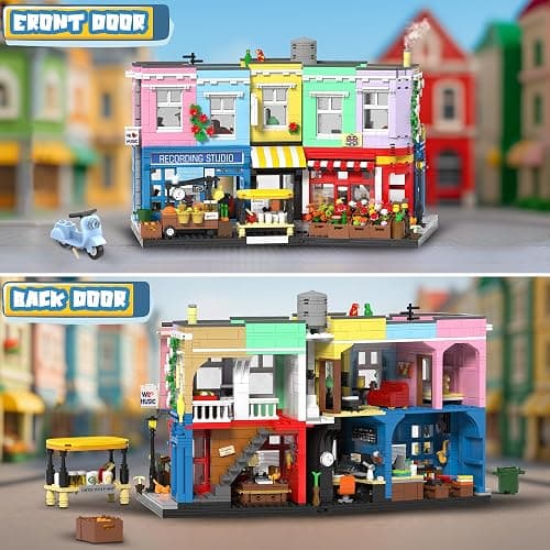 Colorful City Market Building Block Set, London Architecture Main Street Building set with Recording Studio, Coffee Shop, Bakery & Flower Shop, Mini Street Scene Building Block for Adults, 2666Pcs thumbnail 3