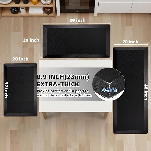 Anti Fatigue Kitchen Mats for Floor, 9/10 Extra Thick Cushioned Standing Desk Mat, Comfort Memory Foam Ergonomic Kitchen Rugs and Mats Non-Slip Waterproof for Office, Kitchen, Sink, 20" x 32" thumbnail 2