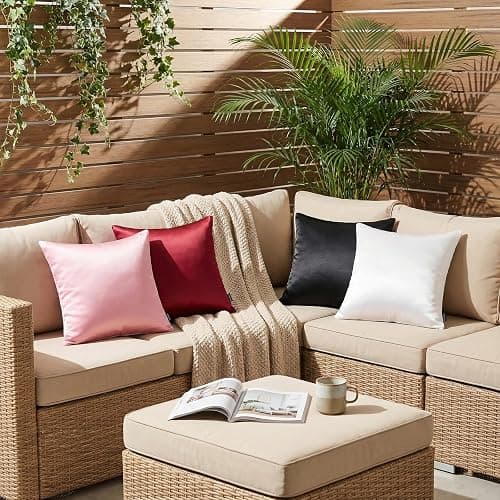 Faylapa 4 Pack Christmas Satin Throw Pillow Cases,Black Heavy Silk Satin Decorative Pillow Covers Solid Dyed Soft Pillow Cover Home Decor,16" x 16" (Case ONLY) thumbnail 6
