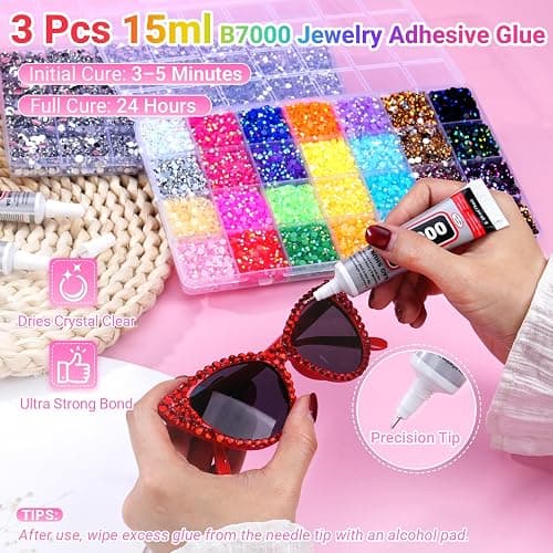 79000Pcs Jelly Rhinestones for Bedazzling, 2 Boxes Multicolor 3mm & Silver Clear 2/3/4/5/6mm Resin Flatback Gems for Crafting, Bedazzler Kit with 3Pcs 15ml B7000 Jewelry Glue for Crafts Clothes Book thumbnail 4