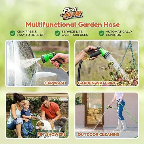 Flexi Hose PLUS with 8 Function Nozzle Expandable Garden Hose, Lightweight & No-Kink Flexible Garden Hose, 3/4 inch Solid Brass Fittings and Double Latex Core, 100 ft Black thumbnail 3