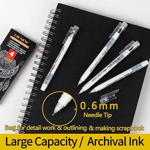 Qionew 0.6mm Fine Point White Gel Pens, 4 Pcs White Gel Pen Set for Artists | White Pens for Artists Drawing, Adult Coloring Books, Opaque White Ink for Black Paper,Sketching, Bullet Journaling thumbnail 3