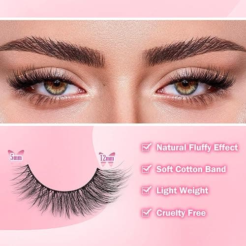 Natural Lashes Kit with Lash Glue 3D False Eyelashes Wispy 12mm Short Cat-Eye Lashes with 5ML Clear Eyelash Glue 9 Pairs Fake Eyelashes with Glue by TOOCHUNAG thumbnail 3