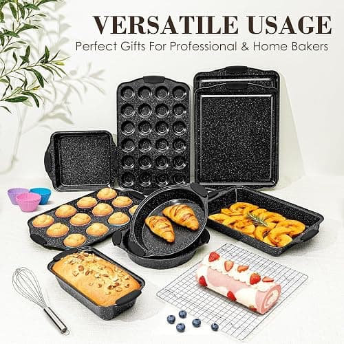 Baking Pans Set Nonstick, Bakeware Sets Stackable with Silicone Handles, AIVIKI 22 Pieces Oven Pan for Cooking Including Baking Cookie Sheet with Rack, Roast Pan, Cake Pan, Loaf Pan, Muffin Pan, Black thumbnail 8