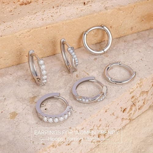 JUNVirtuous 925 Sterling Silver Hoop Earrings for Women Hypoallergenic Silver Small Huggie Hoop Earrings for Women Stack Sets for Multiple Piercing Trendy Jewelry aretes de plata 925 para mujer thumbnail 7