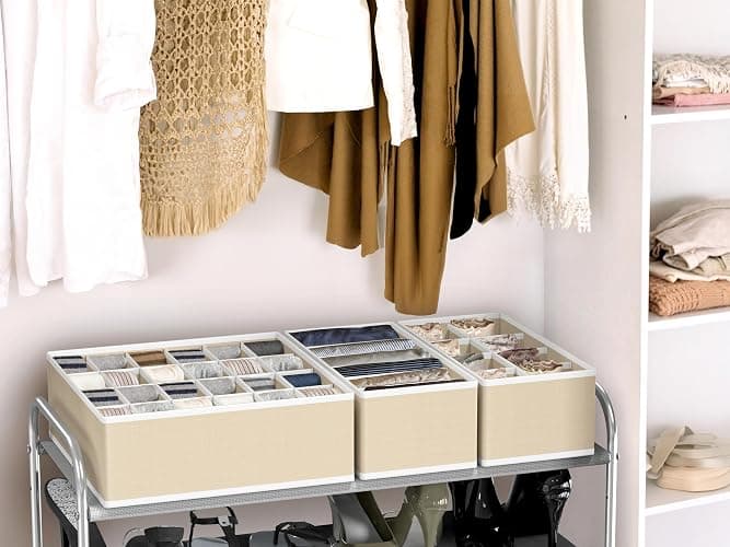 Simple Houseware Closet Underwear Organizer Drawer Divider Assorted 7 Pieces, Beige thumbnail 2