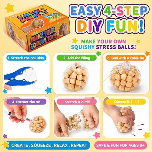 DIY Stress Ball Squishy Making Kit, Make Your Own Squishy Ball Craft Classroom Prize, 15 Empty Big Squishy Skins, 1.2 lb Fillers, 17.6 oz Slime, 3.5 oz Clay, Opening Plier, 6 Coloring, Gift-Ready thumbnail 4
