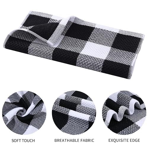 Mordimy 100% Cotton Waffle Weave Kitchen Towels, 13 x 28 Inches, Super Soft and Absorbent Buffalo Check Dish Towels for Drying Dishes, 4-Pack, Black & White thumbnail 4
