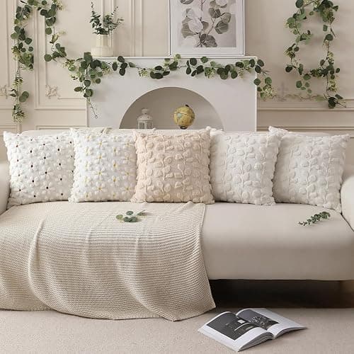 DFXSZ Spring Summer Pillow Covers 18x18 inch Set of 2 Farmhouse Decor Yellow Flower Heart Daisy Soft Plush Faux Fur Jacquard Throw Pillows for Bedroom Sofa Holiday Spring Summer Home Decor PTK024A18 thumbnail 6