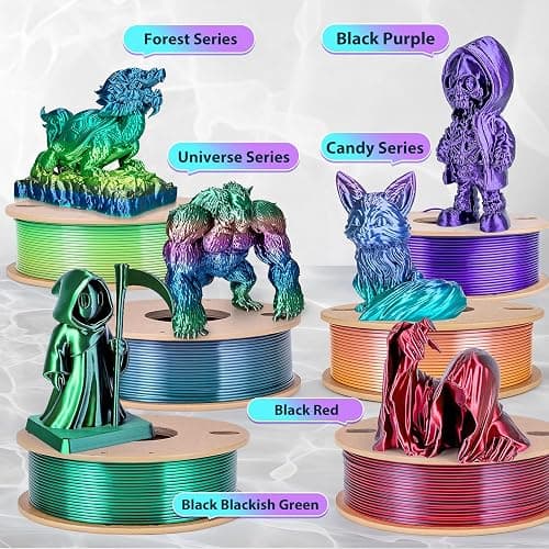 3Dgenius Silk PLA Filament 1.75mm Silk PLA 3D Printer Filament Shiny Fast Color Changing Gradient Filament 3D Printing Filament Fit Most FDM Printers, 250g X 6 Gradient Multiple Spools thumbnail 2