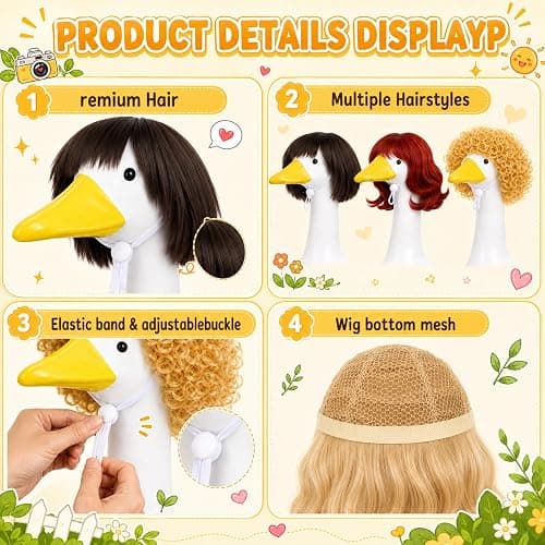 Zixumild 4Pcs Porch Goose Wigs Set Porch Goose Outfits Accessories for Outdoor Statue Accessories Garden Patio Yard Goosey Decoration (3PCS Wigs-A) thumbnail 5