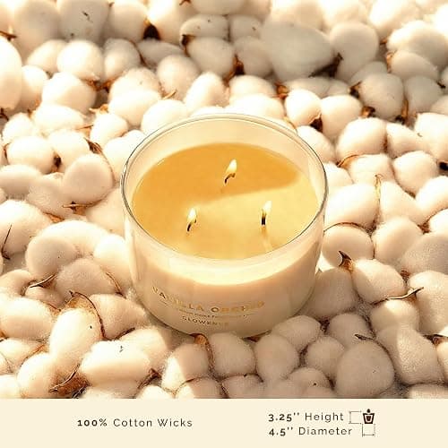 Glowence Luxury Vanilla Scented Candle - Large 3 Wick Jar Candle - Elegant Gift for Women & Men - 100% Natural Soy Wax - Up to 40 Hours Burning Time - Housewarming Aromatherapy Candle for Home thumbnail 5