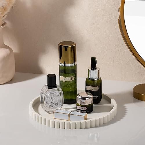 Round Bathroom Tray Perfume Organizer Coffee Table Decor, 9" Beige | Silicone, Non-Slip, Heat-Resistant, for Kitchen,Vanity, for Candle, Soap Dish thumbnail 6