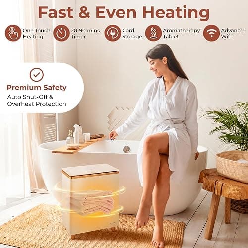 SereneLife WIFI Luxury Rectangle Towel Warmer - Spa & Bathroom Towel Heater with Custom Fragrance, Auto Shut-Off, Fits 2 large Towels, Blankets, Bathrobes, PJ's - Perfect Gift for Him & Her thumbnail 5