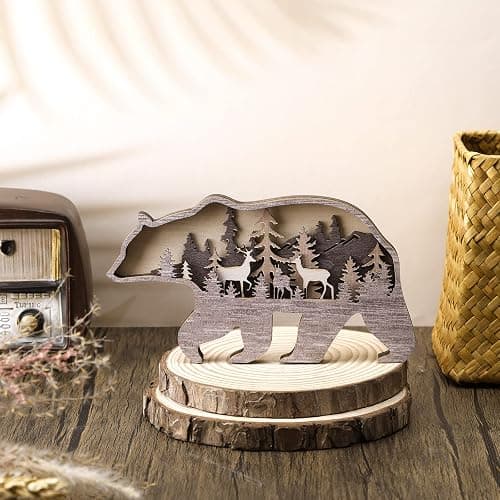 Honoson Forest Animal Rustic Wall Art Decor Wooden Farmhouse Wall Decoration Wooden Animal Decor Wood Forest and Mountain Ornaments for Cabin Bedroom Living Room Decor(Brown,Bear Style) thumbnail 4