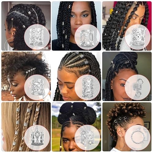 Lucomb 220 Pcs Silver Hair Jewelry for Braids, Loc Jewelry for Hairs Dreadlock, Hairs Charms for Women, Metal Braid Rings Cuffs Clips for Dreadlock Accessories Hair Braids Accessories Decorations thumbnail 7