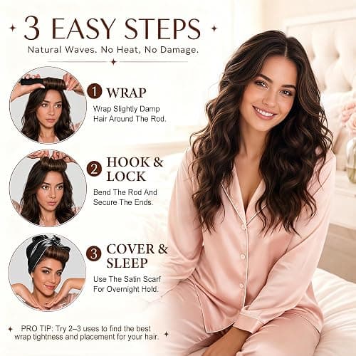 TULOBI Heatless Curls Overnight, 4PCS Jumbo Velvet Curling Rods, Black | No Heat Blowout Hair Rollers with Satin Scarf and Mesh Bag, Comfortable Sleep-in Rods for Long Thick Fine Hair thumbnail 4