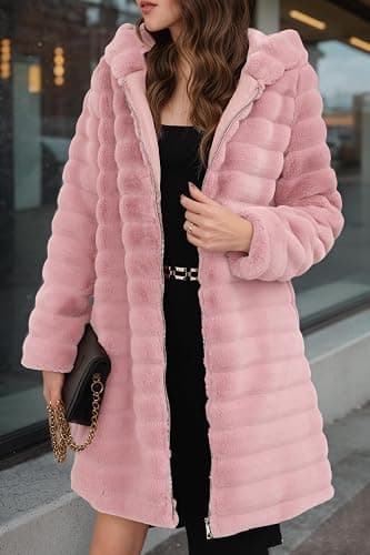 RISISSIDA Women Long Faux Fur Coat Fuzzy Jacket Hooded Spring Autumn Winter Warm Overcoat thumbnail 2