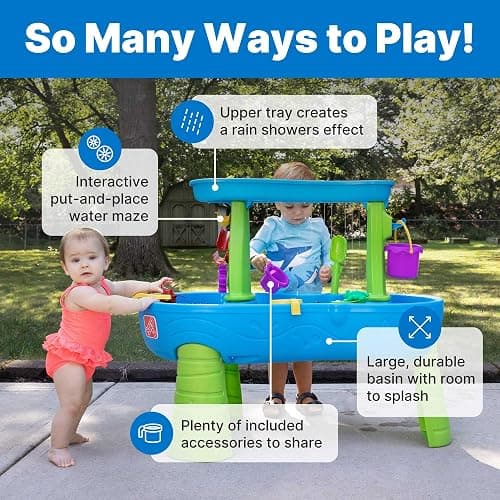 Step2 Rain Showers Splash Pond Water Table, Kids Water and Sand Activity Sensory Playset, Summer Outdoor Toys, 13 Piece Water Toy Accessories, For Toddlers 1.5+ Years Old, Blue & Green thumbnail 6