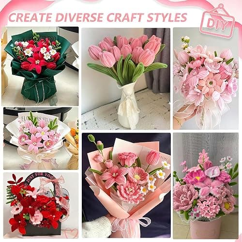 600 PCS Pink Pipe Cleaners Craft Bulk, 6 Pastel Colors Pipe Cleaner Flower Kit, Chenille Stems with Instructions, Floral Wires, Gardening Tape, Stamen, DIY Art and Craft Supplies(Rose Pink Gradient） thumbnail 5