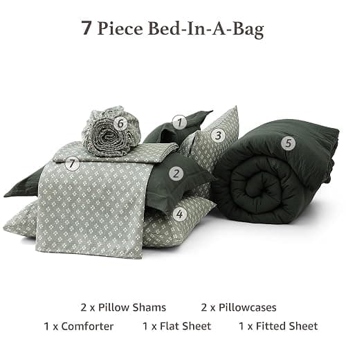 Monbix Queen Comforter Set - 7 Pieces Deep Forest Prewashed Bed in a Bag Queen Bedding Sets with Comforters, All Seasons Ultra Soft Comforter Bed Set with Sheets,Pillowcases & Shams thumbnail 6