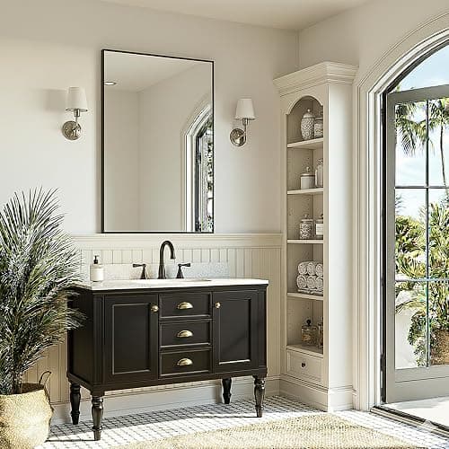 FICTOR Bathroom Vanity Mirror-Black, 36" x 24", Shatterproof & Anti-Rust, Wall Mount Rectangle Mirrors with Metal Frame for Over Sink, Bathroom, Bedroom, Living Room,Entryway thumbnail 6
