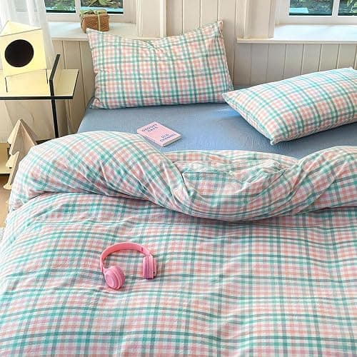 LifeTB Queen Comforter Set Multi-Colored Gingham Comforter Modern Style Checkered Pattern Comforter Set Colorful Grid Plaid Bedding Comforter Fluffy Soft Lightweight Grid Bedding Set Breathable thumbnail 4