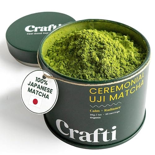 Crafti Ceremonial Grade Matcha Powder (Organic) - Unsweetened Authentic Japanese Daily Matcha Green Tea Powder from Uji, Kyoto for Barista-Grade Lattes (30g / 1.06oz) - Image 1