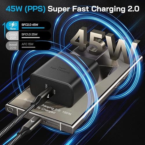 45W Super Fast Charger USB C, 45 Watt Type-C Android Phone Charger Fast Charging Block with 10FT Type C Cords for Samsung Galaxy S25 Ultra/S24 Ultra/S24+/S23 Ultra/S23+/S22 Plus/S20, Tab S9/S8 Ultra thumbnail 2