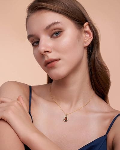18K gold plated Brown Amber Teardrop CZ Stacked Pendant Necklace for Women by SNGIA, Dainty Drop Layered Trendy Gemstone Charm Statement Jewelry Gifts, Bohemian Vintage Handmade Unique Exaggerated Cute Thin Skinny Chain Necklace, Summer Beach Fashion Nickle Free Rhinestone Accessories thumbnail 4