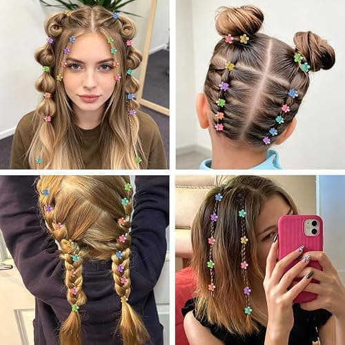 SAOROPEB 100Pcs Mini Flower Hair Clips, Colorful Hair Accessories (Glitter) | Cute Claw Clips, Tiny Small Barrettes, Bangs Strong Grip, for Women Girls thumbnail 7