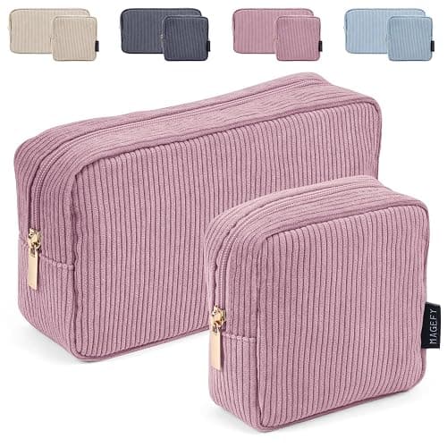 MAGEFY Small Makeup Bag for Purse Mini Cosmetics Bag Corduroy Cute Cosmetic Pouch for Women with Slip-in Pockets - Image 1