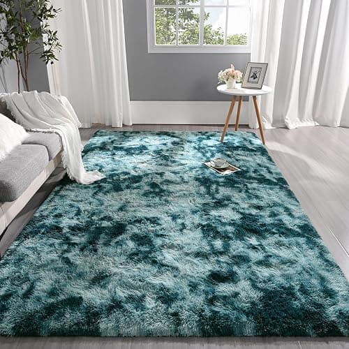 Pettop Fluffy Tie-Dye Peacock Blue Rug for Bedroom Living Room, 3x5 Feet Super Soft Shaggy Plush Fuzzy Rugs for Girls Kids Boys, Non-Slip and Washable Rug for Nursery Classroom, Carpet for Rooms Decor thumbnail 2