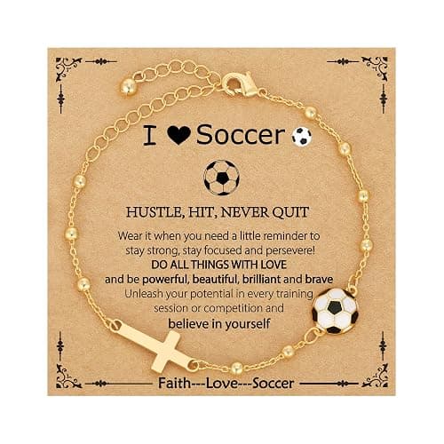 VULETO Softball/Volleyball/Soccer/Basketball Football Bracelet for Girls Women, 14K Gold Plated Cross Link Chain Sport Accessories Christian Jewelry Gifts for Teens Team Coach Players - Image 1