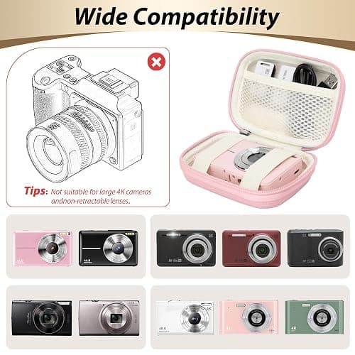 Linpr Digital Camera Case for CAMKORY, KODAK PIXPRO FZ45/FZ55, Canon IXUS 285 HS, Lecran, Small Travel Compact Camera Holder with Mesh Pocket for Accessories SD Card (Pink) thumbnail 3
