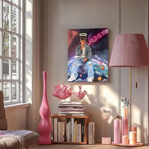 B.B.F MAKE Juice WRLD Canvas Wall Art Pop Rapper Sitting on World Poster Cosmic Picture Artwork, Music and Galaxy Aesthetic Wall Decor for Living Room Bedroom Game Room Bar Studio, Framed 11x14inch thumbnail 5