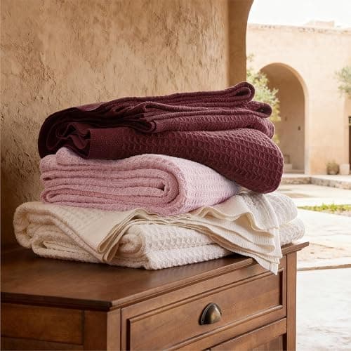 Bedsure 100% Cotton Blanket Full Size for Bed - Cooling Breathable and Soft for Summer, Thick Cozy Waffle Weave Blanket Gifts for Women, Pink, 80x90 Inches thumbnail 9
