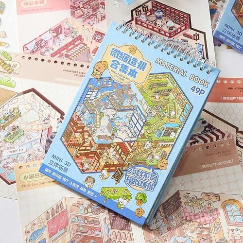 3D Sticker Scene Books for Adults, 20PCS Reusable Sticker Book Set, DIY Miniature House & Shop Scenes, Cute Sticker Scenes Kit, Creative Hobby & Stress Relief Gift thumbnail 5
