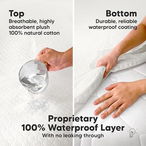 2-Pack Waterproof Crib Mattress Protector Cover Fitted - Quiet Baby Crib Mattress Pad Sheets, 52" x 28" Soft Quilted Cotton Baby Sheet, Machine Washable, Easy Fit, Durable (Soft White/Mavy) thumbnail 4