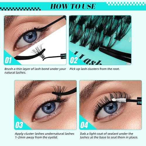 Lash Extension Kit 280Pcs,60D 80D Individual Lashes Clusters Kit,Lash Bond And Seal,Lash Remover For Eyelashes Extensions,Lash Applicator Tool For False Eyelash Cluster Kit At Home(D-Mix8-16mmKit) thumbnail 6